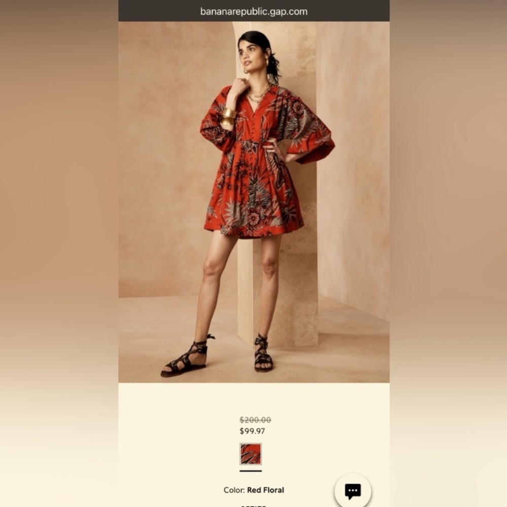 Banana Republic Red and Black Mini Sundress with Bell Sleeves